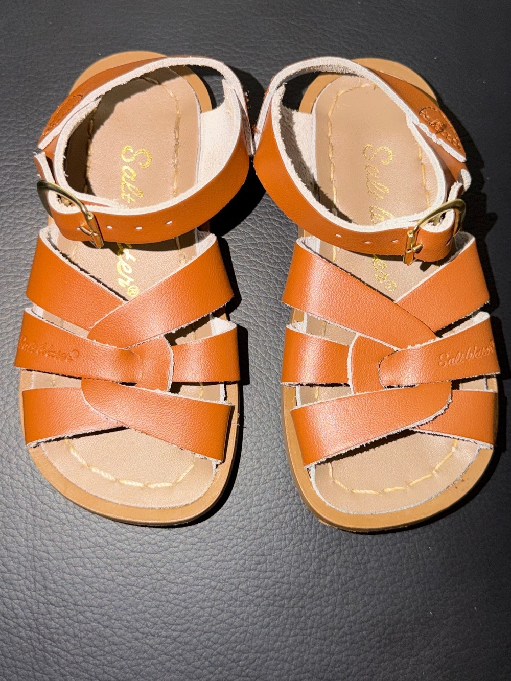 Girls' Tan Strappy Sandals with Ankle Buckle